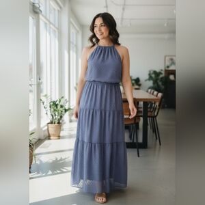 Pretty Garden Periwinkle Blue Tiered Halter Sundress